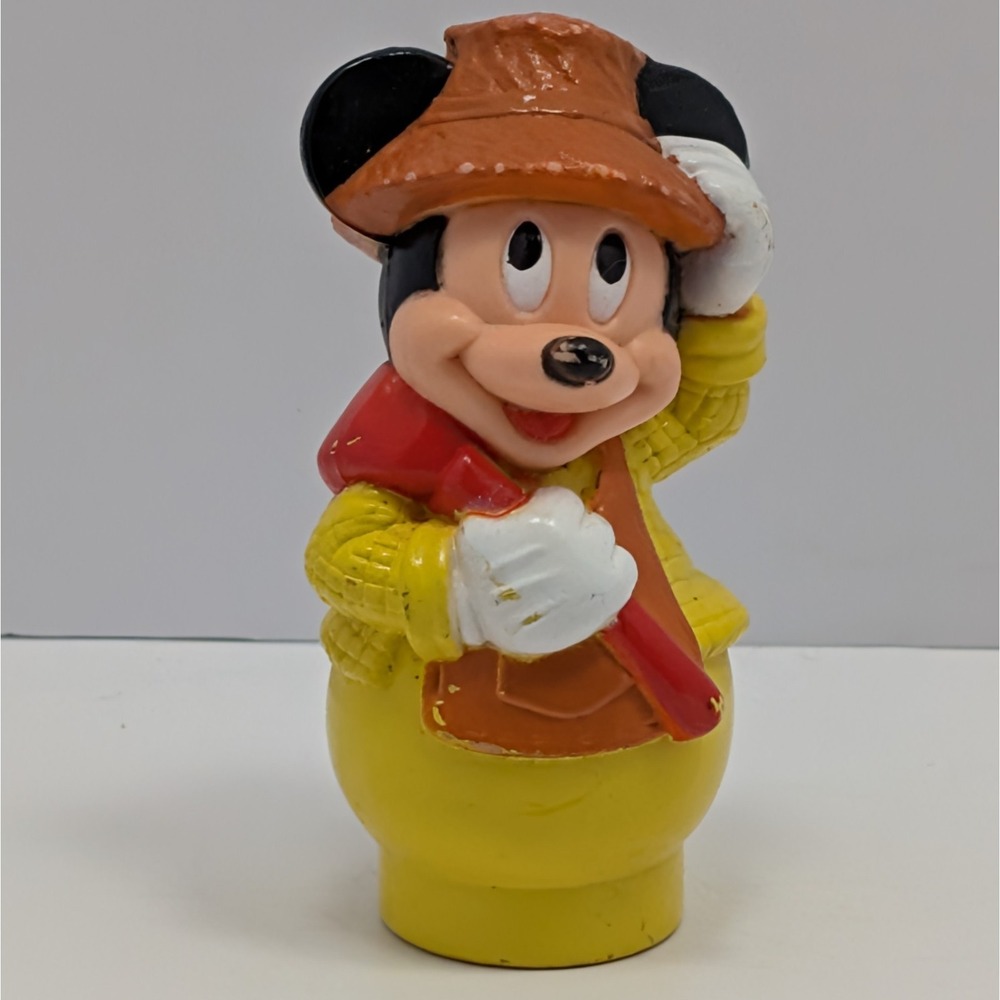 VTG Disney Farmer Mickey Mouse Figure ARCO Straw Hat Rake Toy Yellow Collectible